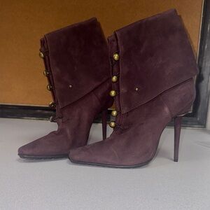 Manolo Blahnik Burgundy High Heel Ankle Boots